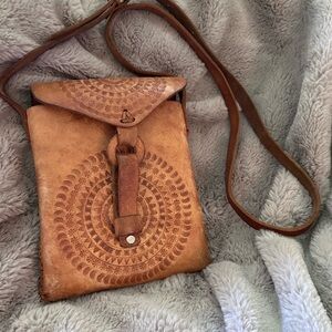 vintage hand tooled brown leather crossbody bag